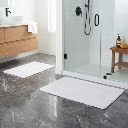 Bathroom Rugs - 2-Piece Cotton Bathroom Mat Set - Machine Washable Bath Mats for Restroom, Kitchen, or Laundry Room by Lavish Home (White)