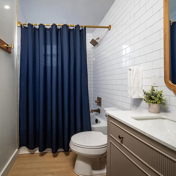 Americanflat 71x74 Solid Blue Shower Curtain - Water-Resistant Long Shower Curtain with Durable Metal Grommets and 12 Hooks - 100% Polyester