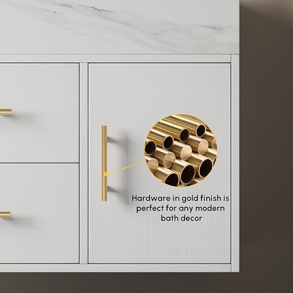 Bathroom Vanity with Sink 39.5" Floating Bathroom Vanity Sintered Stone Modern Bathroom Vanity Set, White (Wall Mounted, Gold Handle)