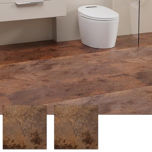 Peel and Stick Floor Tile, 30 PCS 12" x 12" Waterproof Marble Texture Luxury Vinyl Tiles, Easy DIY Self Adhesive Vinyl Flooring for Bathroom, Kitchen, Living Room, Rust Granite