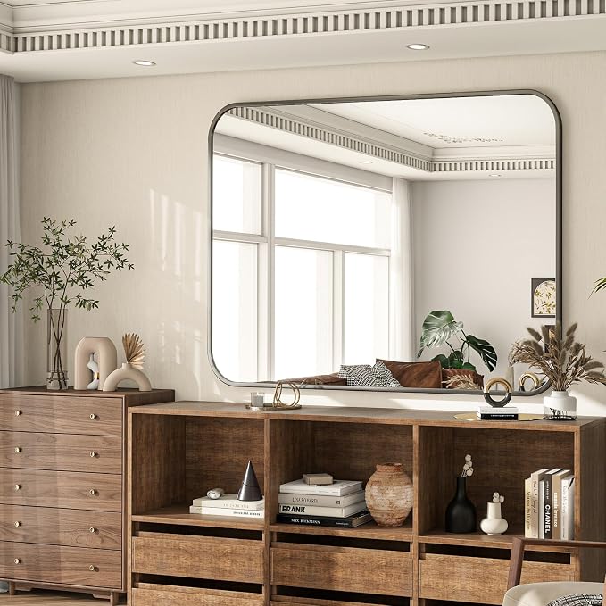 30x40 Inch Black Bathroom Vanity Mirror for Over Sink | Rectangle Wall Mirror for Bathroom with Round Corner, Hangs Horizontally Vertically for Living Room, Bedroom as Home Decor