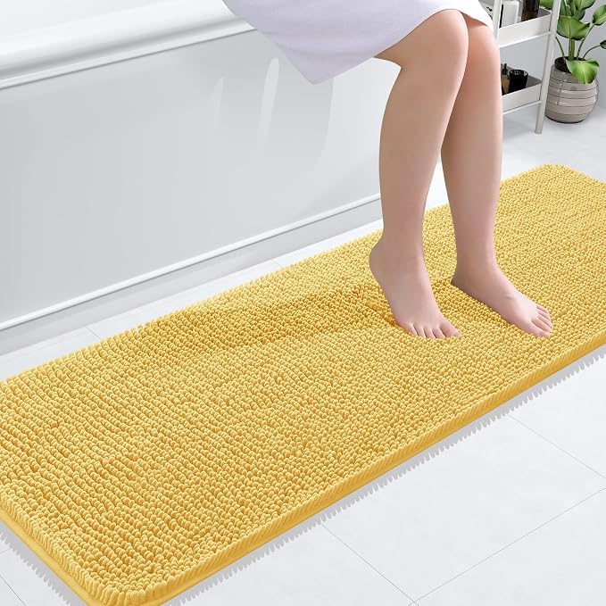 OLANLY Bathroom Runner Rugs 59x20, Extra Soft Absorbent Chenille Bath Rugs | Yellow, Quick-Drying Rubber Backing, Washable Long Bath Mat for Bathroom Floor, Tub and Shower, Home Decor Accessories
