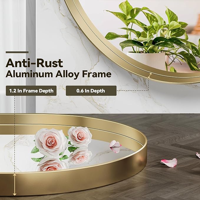 Brightify Gold Oval Mirror for Wall, 30x48 Metal Framed Bathroom Vanity Mirrors Gold, Modern Large Mirror for Bedroom Living Room Wall Decorative Hang Vertical and Horizontal