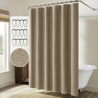 MIULEE Linen Fabric Shower Curtain Khaki W72*L78 12 Metal Hooks | Modern, Heavy Duty, Shower Curtain Set, Waterproof Thick Cloth Shower Curtains, Bathroom Hotel Bathtub, Washable