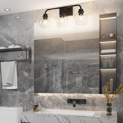 Tipace Black Industrial Bathroom Vanity Light Fixtures Over Mirror Glass Globe 3 Lights Vintage Vanity Lights Farmhouse Bath Lighting(Exclude Bulb)