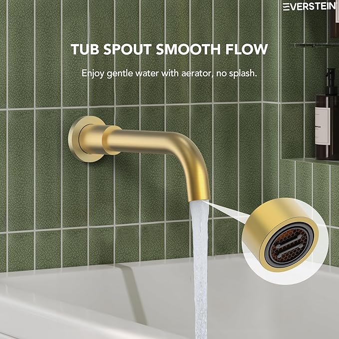 10" High-Pressure Rainfall Shower System with Handheld Spray, Wall Mount Bathroom Shower Faucet Set with Tub Spout, Brushed Gold (Valve Included)