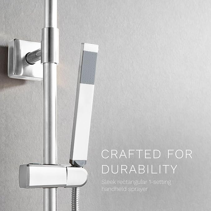 Polaris Lux Rain Shower System, includes 10” Square Rainfall Shower Head and Handheld Shower Combo, Height Adjustable Spray Holder, Retrofit, 60” Hose (2.5 GPM Chrome)