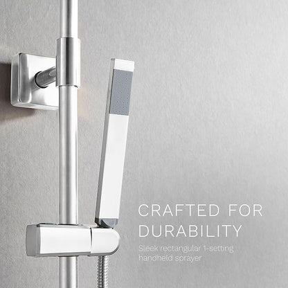Polaris Lux Rain Shower System, includes 10” Square Rainfall Shower Head and Handheld Shower Combo, Height Adjustable Spray Holder, Retrofit, 60” Hose (2.5 GPM Chrome)