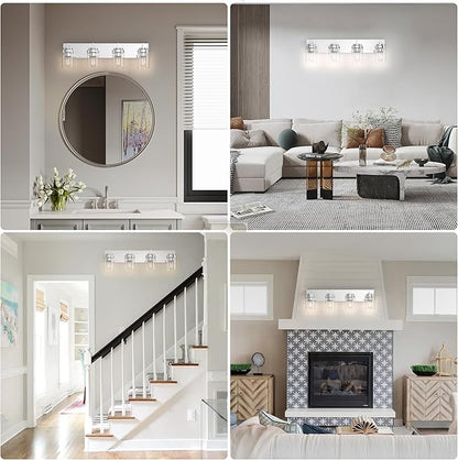 Espird Chrome Light Fixtures, 4 Light Bathroom Vanity Light with Clear Glass Shade, 30 in Modern Vanity Light, Bathroom Lighting Fixtures Over Mirror for Living Room