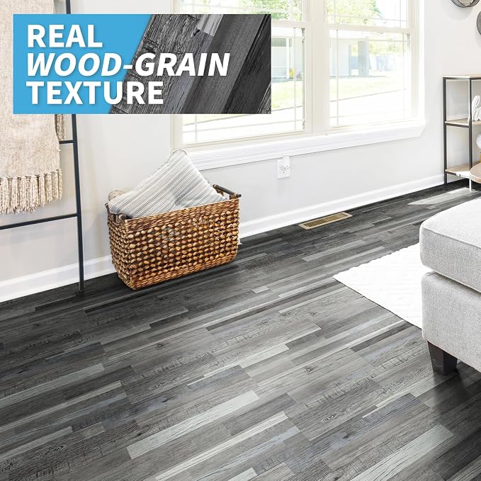 Art3d Wood Texture Peel and Stick Vinyl Floor Planks, 36-Pack, Grey | Cover 54 sq.ft, Waterproof, Self-Adhesive, Scratch Resistant, Premium Vinyl, Ideal for Bedroom, Living Room, Kitchen, RV