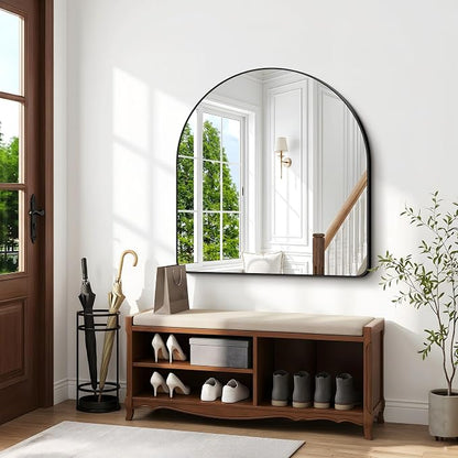 BONEWEI Arched Wall Mirror,45x45 inch Black Arched Mirror Bathroom,Large Vanity Mirror for Over Sink Metal Frame,Tempered Glass Arch Mirrors for Bedroom,Entryway,Living Room,Home Decor Shatter-Proof
