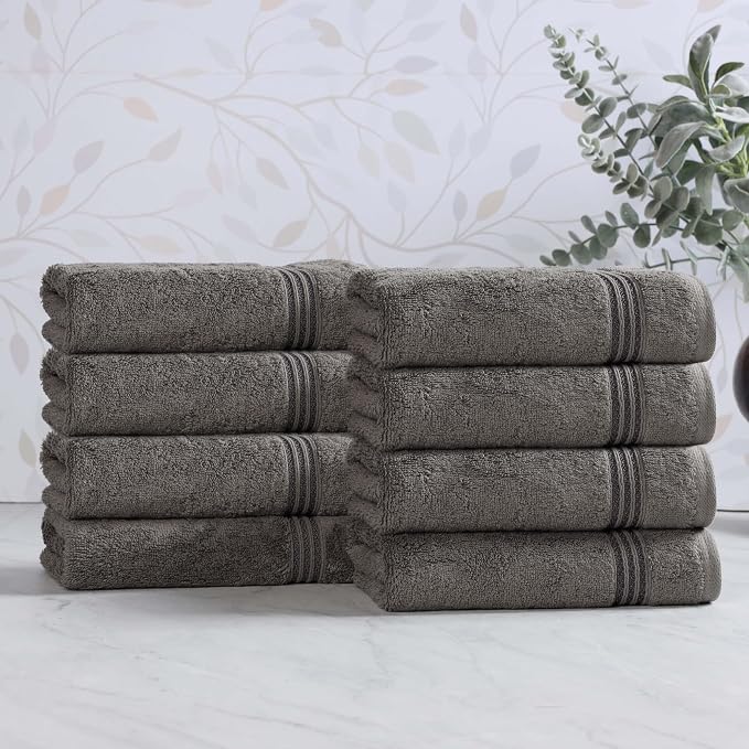 SUPERIOR Egyptian Cotton Hand Towel Set, Small Towels for Home Bathroom, Master, Guest Bath, Decor Essentials, Quick Dry, Absorbent, Kitchen, Spa, Hotel, Resort, Adult, Kids, Set of 8, Charcoal