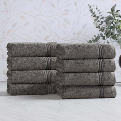 SUPERIOR Egyptian Cotton Hand Towel Set, Small Towels for Home Bathroom, Master, Guest Bath, Decor Essentials, Quick Dry, Absorbent, Kitchen, Spa, Hotel, Resort, Adult, Kids, Set of 8, Charcoal