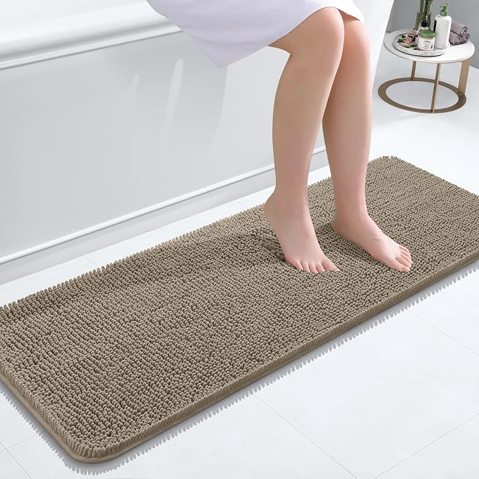 OLANLY Bathroom Runner Rugs 47x17, Extra Soft Absorbent Chenille Bath Rugs | Warm Taupe, Quick-Drying Rubber Backing, Washable Long Bath Mat for Bathroom Floor, Tub and Shower, Home Decor Accessories