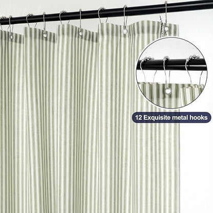 Stripe Cotton Toile Shower Curtain Ticking Stripe Woven Print Curtain Bathroom Decor for Traditional and Contemporary Style Kitchen Bath Home(Green and White,72 x 72 Inches)