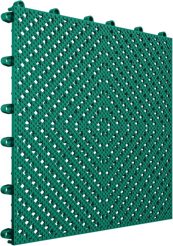 12-Pcs Interlocking Tile, Indoor/Outdoor Drainage Interlocking Floor Tiles 11.8" x 11.8", Anti-Slip Waterproof Soft PVC Splicing Flooring Tile for Garage Patio Pool Bathroom, Green