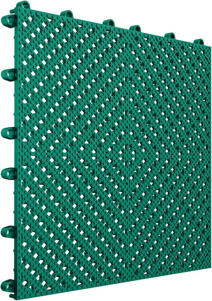12-Pcs Interlocking Tile, Indoor/Outdoor Drainage Interlocking Floor Tiles 11.8" x 11.8", Anti-Slip Waterproof Soft PVC Splicing Flooring Tile for Garage Patio Pool Bathroom, Green