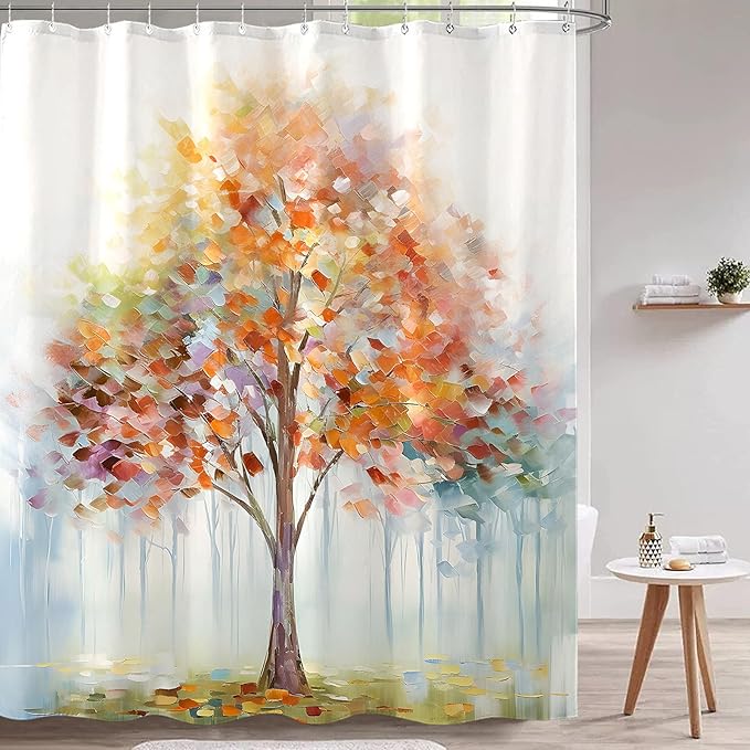 Fowocu Colorful Tree Shower Curtain Abstract Aesthetic Oil Painting Shower Curtains for Bathroom Decorative Cute Nature Art Waterproof Fabric Bath Curtain Decor (72''×72'', Multicolor)