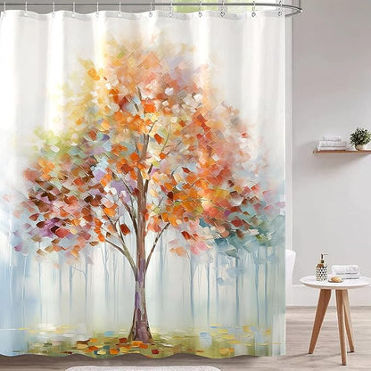 Fowocu Colorful Tree Shower Curtain Abstract Aesthetic Oil Painting Shower Curtains for Bathroom Decorative Cute Nature Art Waterproof Fabric Bath Curtain Decor (72''×72'', Multicolor)