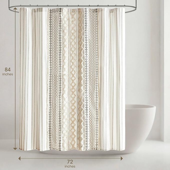 INK+IVY Tufted Chenille Cotton Shower Curtain for Bathroom, Ivory, 72 x 84 | Machine Washable, Boho Tufted Chenille Modern Home Bathroom Decor, Bathtub Privacy Screen, OEKO-TEX Certified
