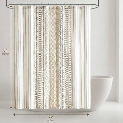 INK+IVY Tufted Chenille Cotton Shower Curtain for Bathroom, Ivory, 72 x 84 | Machine Washable, Boho Tufted Chenille Modern Home Bathroom Decor, Bathtub Privacy Screen, OEKO-TEX Certified