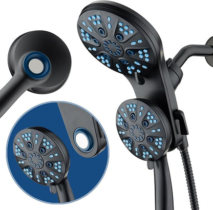 AquaCare Magneton 48-Mode High Pressure Rain & Handheld Shower Head Combo | Space-age Magnetic Guidance Docking, Dual 6-mode Heads with Hygienic Jets, Extra-long 6 ft. Stainless Steel Hose / Black
