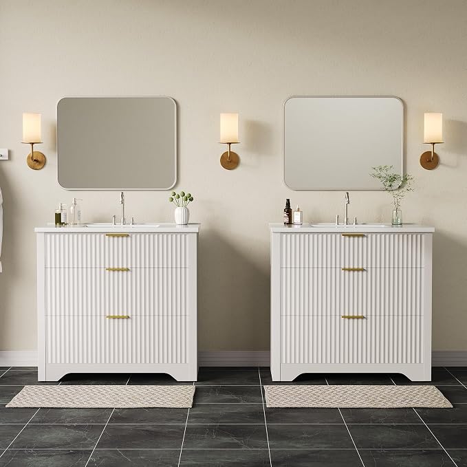 GarveeHome 36 Inch Bathroom Vanity with Sink, Fluted Bathroom Sink Cabinet