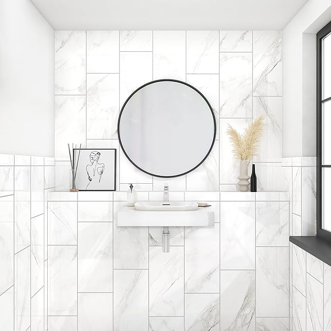 Daltile Perpetuo 12" X 24" Porcelain Marble Look Floor Tile in Polished Brilliant White (9 pieces per carton) (17.01 sqft per carton)