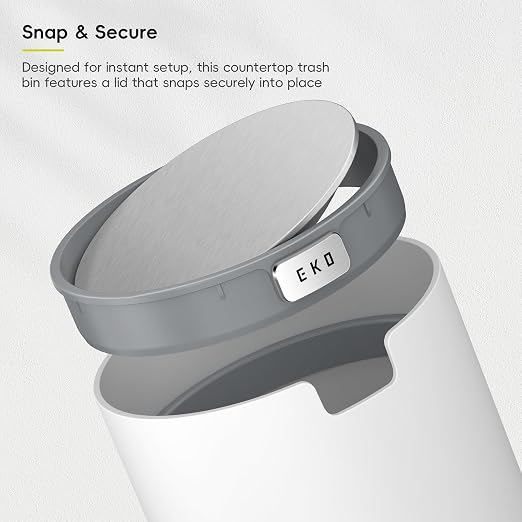 EKO Fandy 0.58 Gal/2.2L Mini Trash Can with Lid, Swing-Top Desktop Trash Can for Bathroom, Countertop, Vanity, Desk or Office, Small Garbage Bin (White) (Pack of 12)