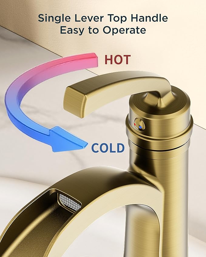 Forious Vessel Sink Faucet Bathroom Brushed Gold, Tall Waterfall Bathroom Faucets One Hole Single Handle Bathroom Bowl Sink Faucet Lavatory Vanity Faucets with Metal Pop Up Drain and Supply Lines
