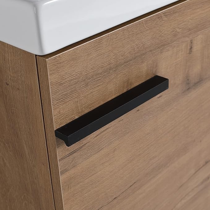 18" Floating Bathroom Vanity with Sink, Mordern Brown Vanity Combo for Small Bathroom, Single Bath Wall Mounted Cabinet Side for Narrow Space, 1 Door and 1 Ceramics Basin. (017-Imitative Oak, 18*15)
