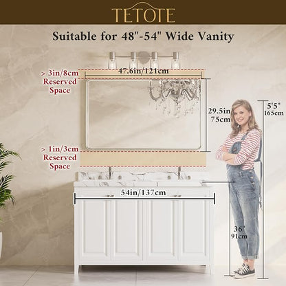Brushed Nickel Mirrors for Wall 48 x 30 Beveled Edge Tempered Glass, Rounded Corner Rectangle Framed Mirror for Modern Bathroom, Living Room, Bedroom, Entryway