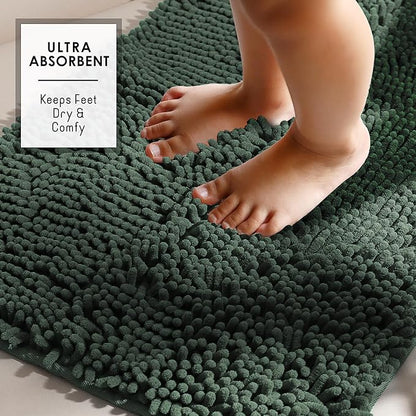 Hearth & Harbor Bathroom Rugs, Chenille Bath Mat - Machine Washable Bath Mats for Bathroom Non-Slip Backing Rubber, Quick Dry Bathroom Mat, 17 x 24 + 20 x 32 - Hunter Green