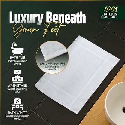 Pearl Linens Pack of 6 100% Small Cotton Bath Mat Towels,18x25 inches, Soft & Absorbent Floor Towels for Bathroom, Not Bathroom Rugs, After Shower Mat, 781 GSM, Machine Washable, White