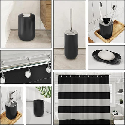 Clara Clark Bathroom Accessories Set - Bathroom Set with Adhesive Corner Shower Caddy Hanging, 25PC Bathroom Accessory Set, Black Shower Curtain Set, Toilet Brush, Trash Can & Soap Dispenser