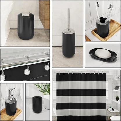 Clara Clark Bathroom Accessories Set - Black Shower Curtain Set with Bathroom Trash Can, 23PC Bathroom Set, Bathroom Sets with Shower Curtain and Red Rugs