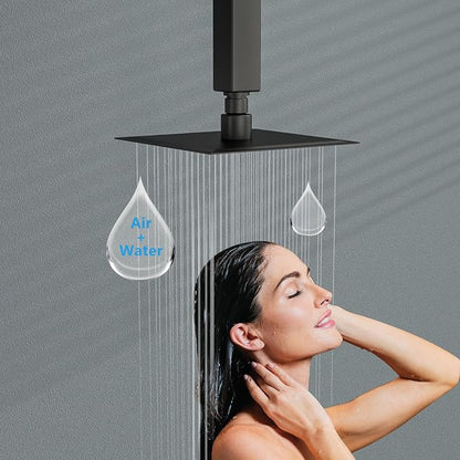 Lordear Rain Shower Heads High Pressure, Rainfall Showerhead for Bathroom Fixed Mount, 6 Inch Large Square High Flow Shower Head (Matte Black)