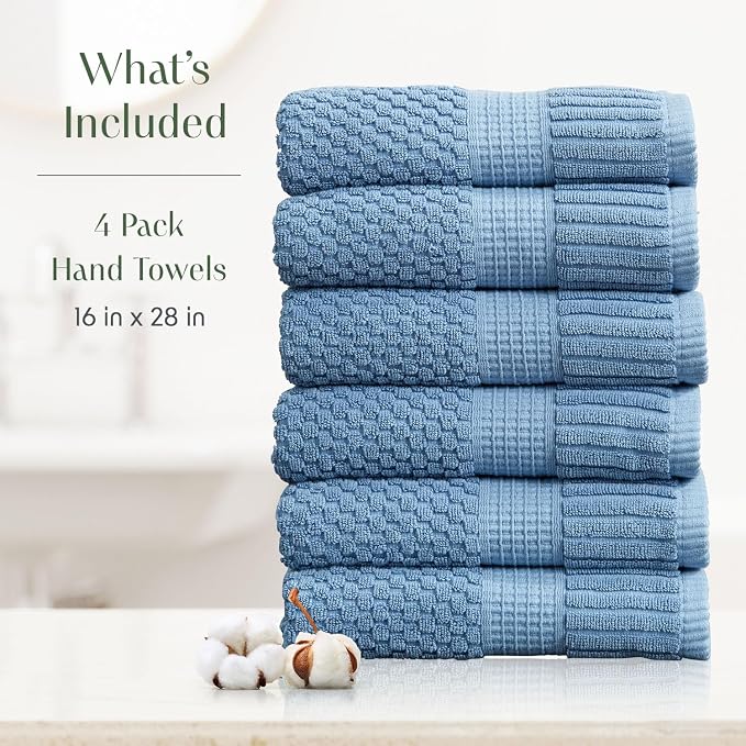 6 Pack 100% Cotton Hand Towels | Blue Towels | Oeko‑TEX Standard 100 | Soft & Absorbent, Quick‑Dry | Trinity Collection - Blue Shadow