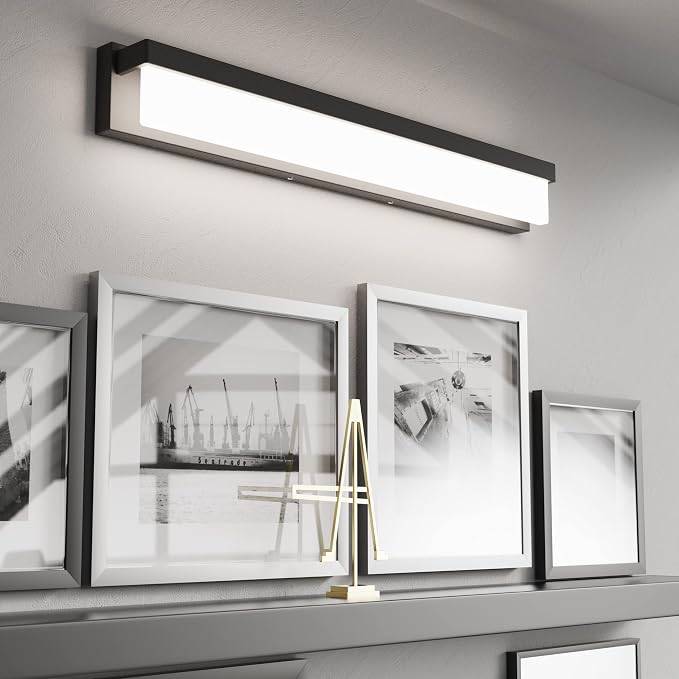LED Bathroom Vanity Light Fixture Over Mirror 32.3 inch Modern Rectangle Black Matte Metal Lighting Bar 4000K Daylight Wall Sconce (Black)