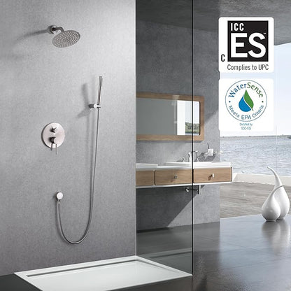 SUMERAIN Wall Mounted Rainfall Shower System Brushed Nickel Shower Faucet Set with Handheld Sprayer and Valve