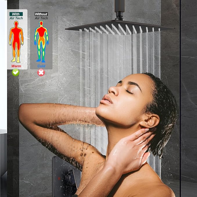 Heyalan12-Inch Ceiling Mount Shower Faucet Set with Valve,Oil Rubbed Bronze | Rainfall shower head, ceiling-mount design, SUS304 steel, adjustable angle, single-handle control