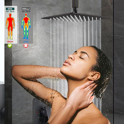 Heyalan12-Inch Ceiling Mount Shower Faucet Set with Valve,Oil Rubbed Bronze | Rainfall shower head, ceiling-mount design, SUS304 steel, adjustable angle, single-handle control