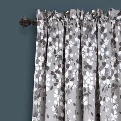 Lush Decor Weeping Flower Light Filtering Window Curtain Panels, Pair, 52"W x 95"L + 2" Header, Gray - Charming Modern Floral Curtains for Living Room, Dining Room, & Bedroom