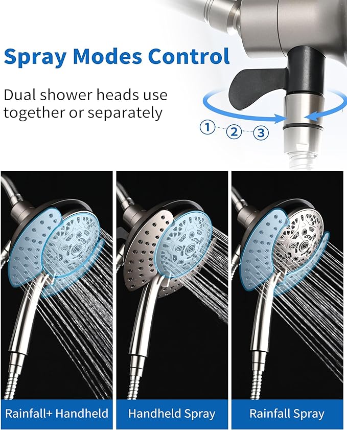 INAVAMZ 2 in 1 Shower Head with Handheld Combo High Pressure Nickel 1.8 GPM | 7.2" Rain Showerhead and 10 Spray Hand Held Shower, Adjustable Shower Angle, 59-inch Rotatable Stainless Steel Hose