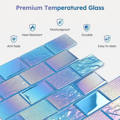 Pool Glass Mosaic Tiles, Iridescent Blue, 2x3 Inch Brick, 5 Sheets | Glass Tile for Swimming Pool, Kitchen Backsplash, Shower, Bathroom Wall, Waterline, Fountain