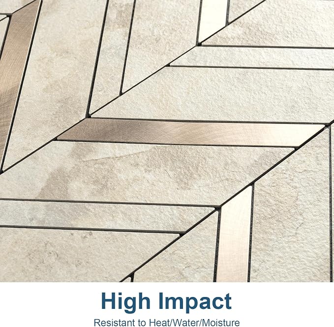 Yipscazo 10-Sheet Herringbone Backsplash Peel and Stick Tile, Light Beig Stone PVC Stick on Backsplash for Kitchen, Waterproof Self Adhesive Wall Tile for Bathroom