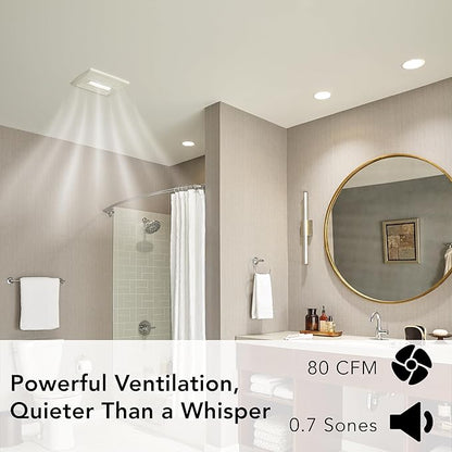 Broan-Nutone AE80BL InVent Series Single-Speed Fan with LED Light, Ceiling Room-Side Installation Bathroom Exhaust Fan, ENERGY STAR Certified, 0.7 Sones, , White , 80 CFM 0.7 Sones