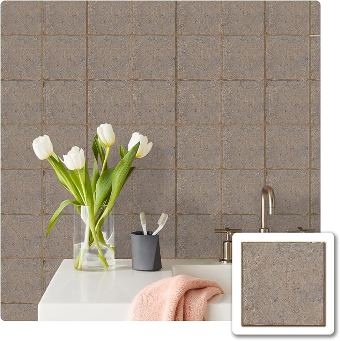 Alwayspon Stone Effect Vinyl Sticker Peel and Stick, Self-Adhesive Wall Tile Transfers Backsplash Sticker Decal for Kitchen Bathroom, 6x6inch/15x15cm 30Pcs, T029