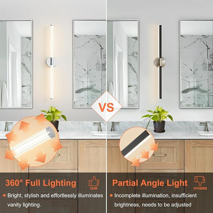 Wall Sconces Set of 2 Hardwired LED Vanity Light Chrome 31" | Dimmable 5CCT LED Bathroom Light Fixtures, 360° Full Lighting, Modern Vanity Light Bar for Bathroom Mirror, Flicker-Free