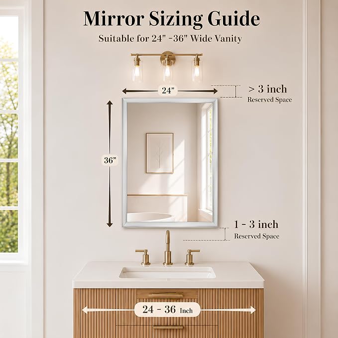 24x36 Inch Brushed Nickel Bathroom Mirror for Over Sink | Curved Aluminum Frame Rectangle Vanity Mirror for Bedroom Living Room Entryway, HD Tempered Glass, Anti-Rust